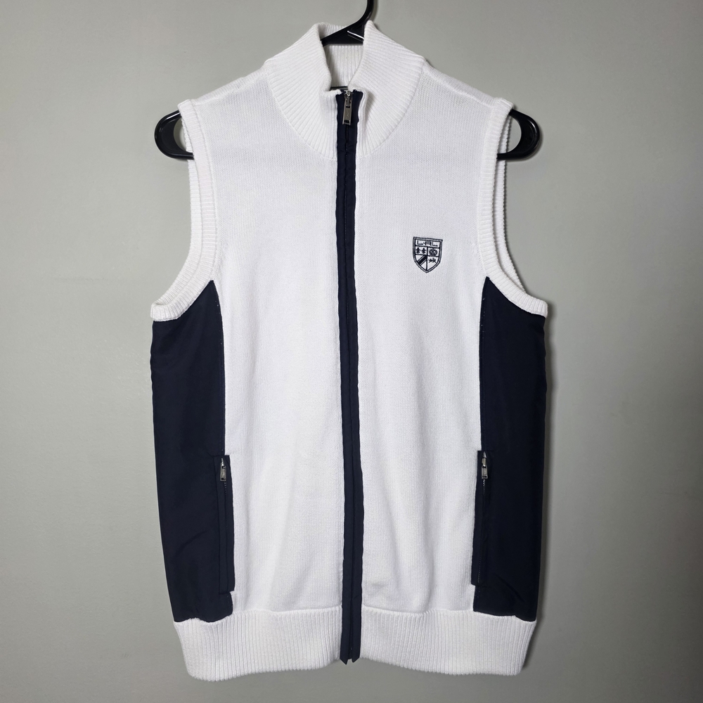 Ralph Lauren Sleeveless Zip up Sweater Size Large White/Navy